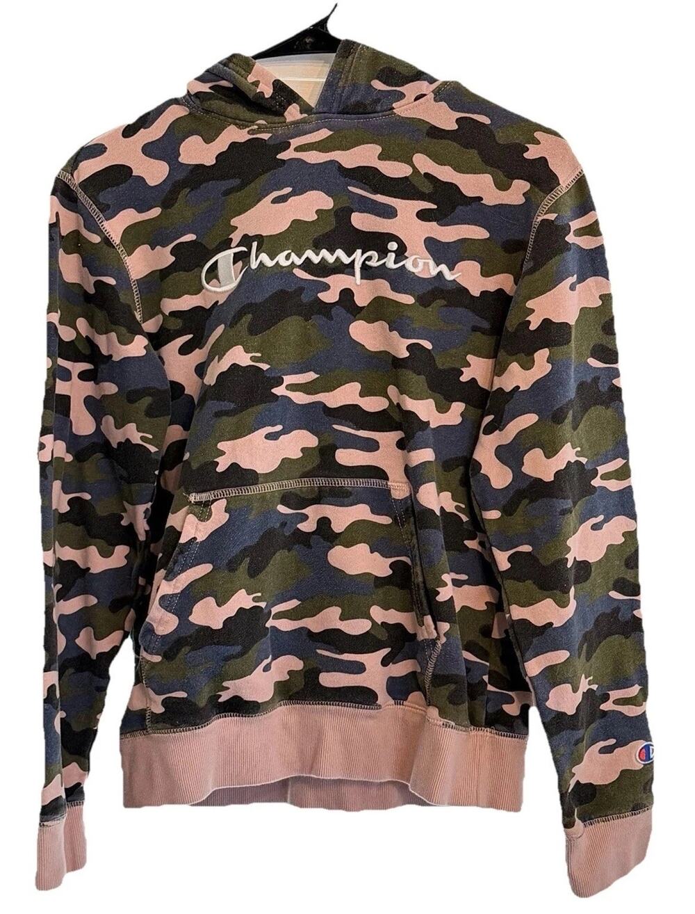 Champion Camo Hoodie Sweatshirt Pink Green Blue Cotton Blend Pullover XL